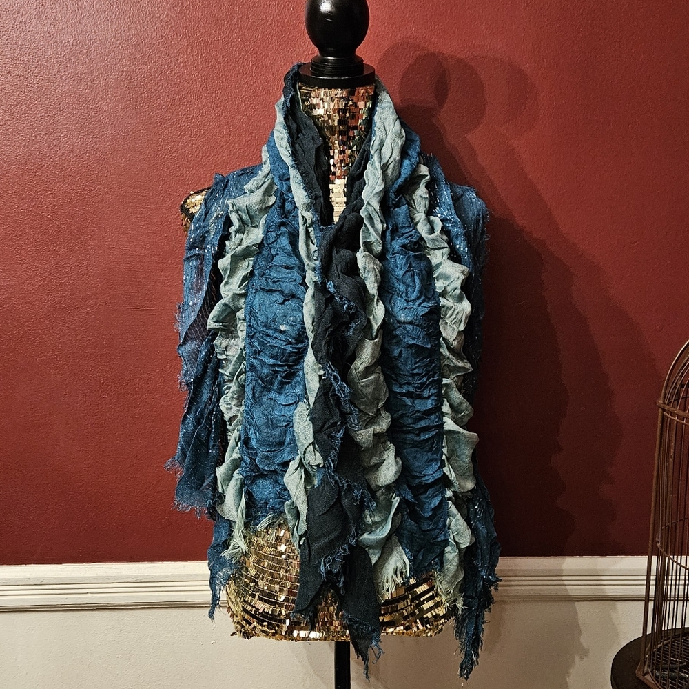 Blue Ruffled Scarf